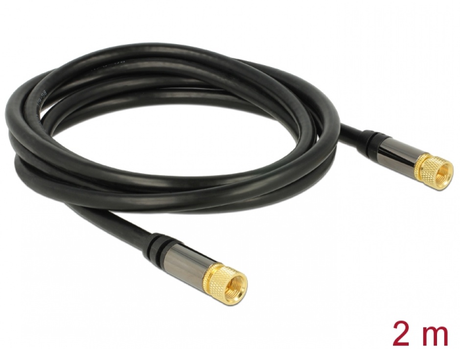 Cablu Antena Delock 2m F Plug RG-6/U Aurit
