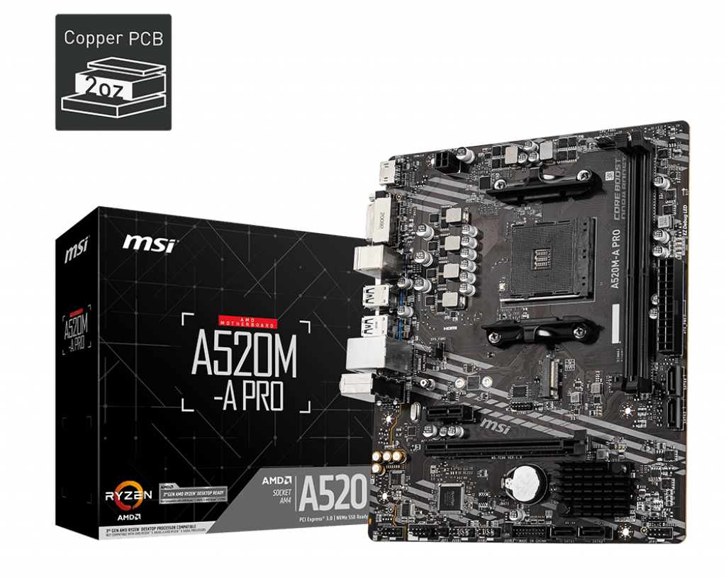 Placă de Bază MSI A520M-A PRO Socket AM4 | Performanță Gaming - imagine 3