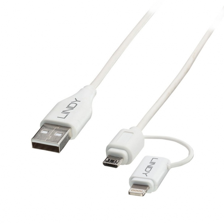 Cablu USB-MicroUSB+Lightning MFI Lindy 1m