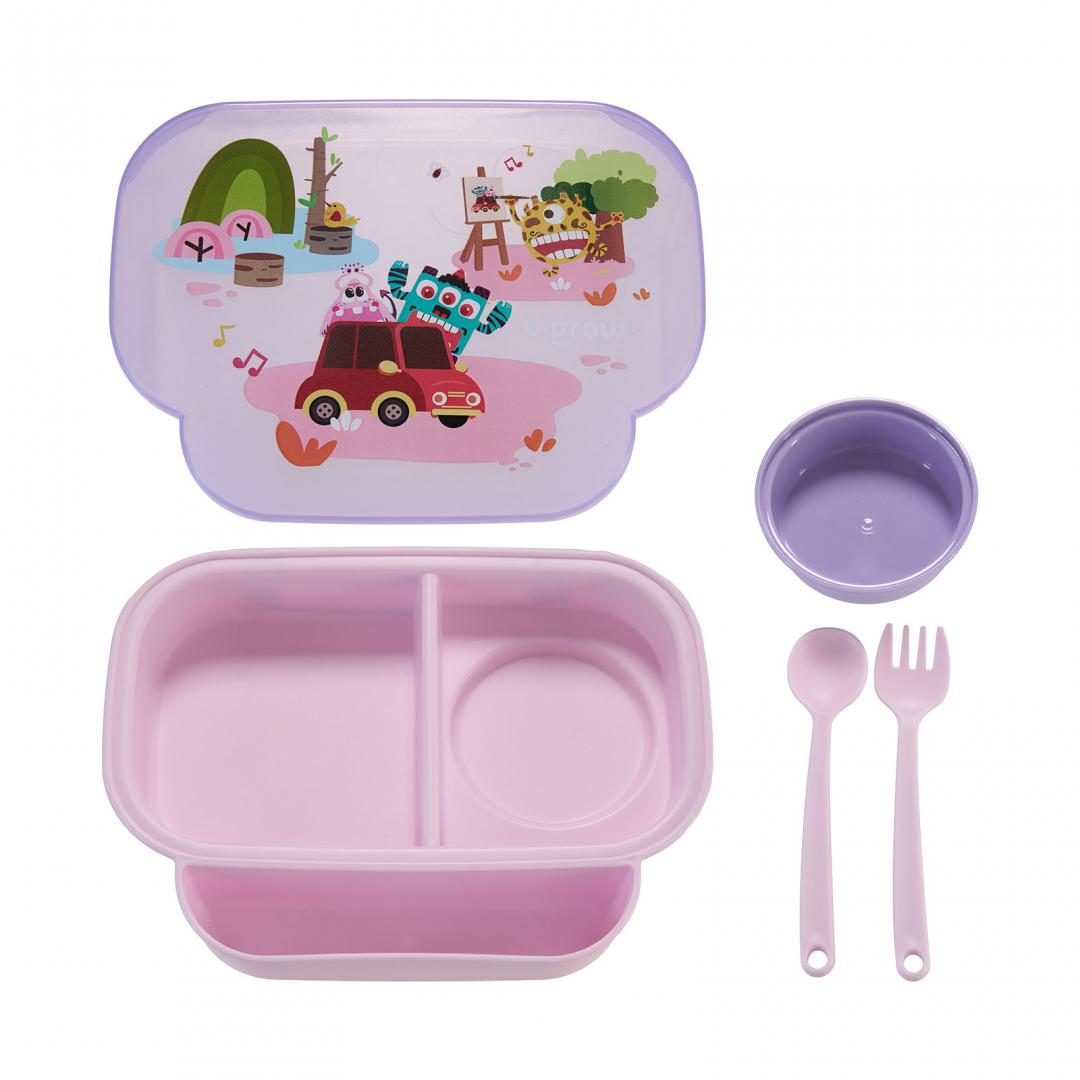 Farfurie Compartimentată U-GROW mov, cu capac și tacâmuri - imagine 5