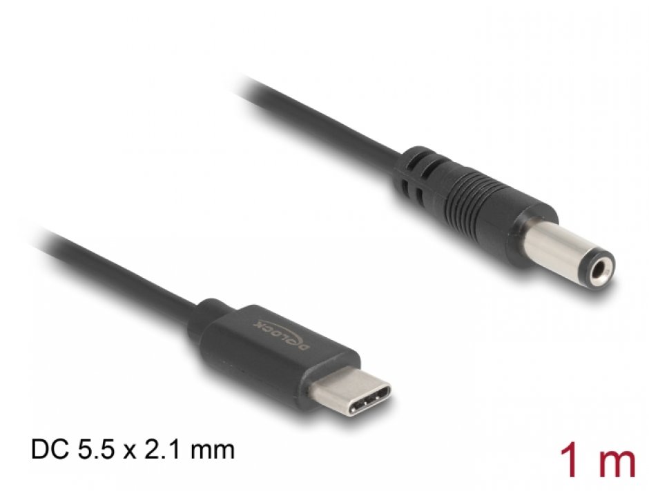 Cablu USB Type-C la DC 5.5x2.1mm, 1m, Delock