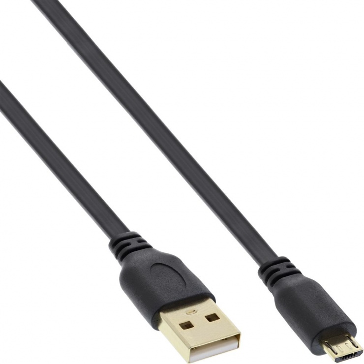 Cablu Micro USB Flat 0.3m InLine Negru