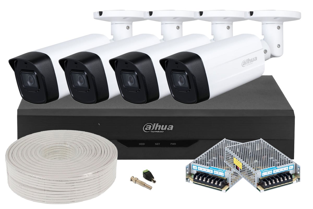 Kit Supraveghere Exterior Dahua 4 Camere 2MP, IR 80m