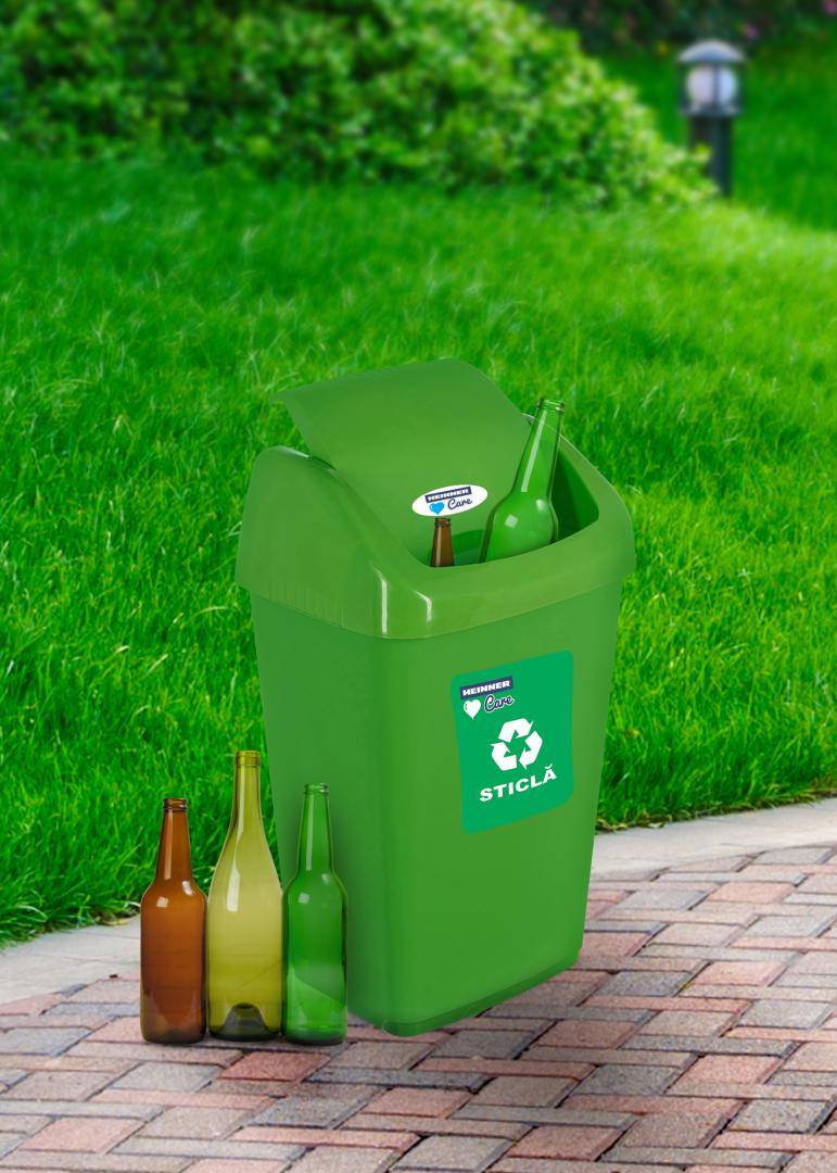 Cos Gunoi Reciclare Heinner 35L Verde - Capac Batant - imagine 3