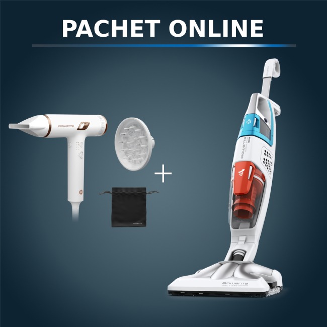 Pachet Rowenta: Aspirator cu abur + Uscător par