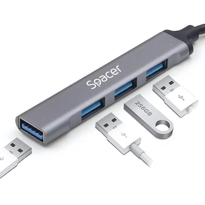 Hub USB 3.0 Spacer din Aluminiu - Extinde Porturile Rapid - imagine 3