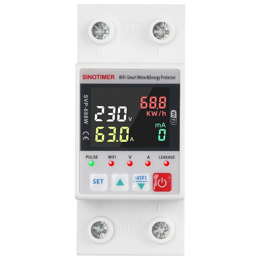 Releu Sinotimer WiFi Tuya 1-63A cu protecție