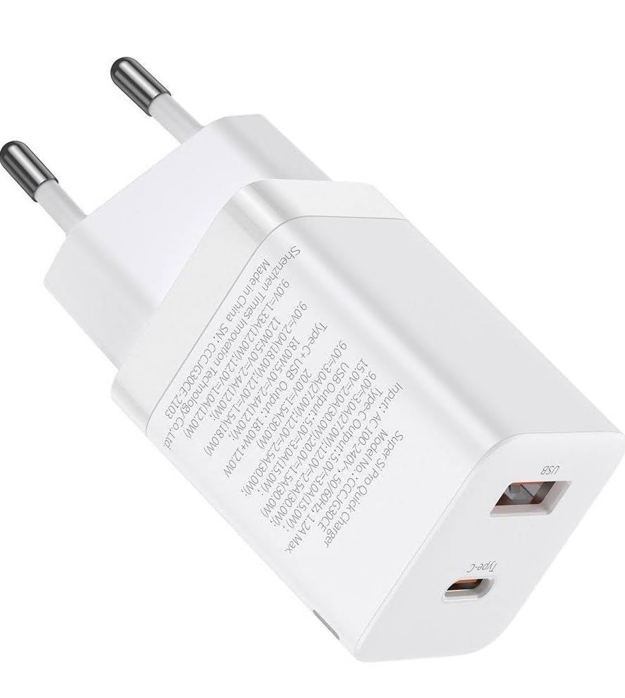 Incarcator Retea Baseus Super Si Pro 30W alb - Dual Port