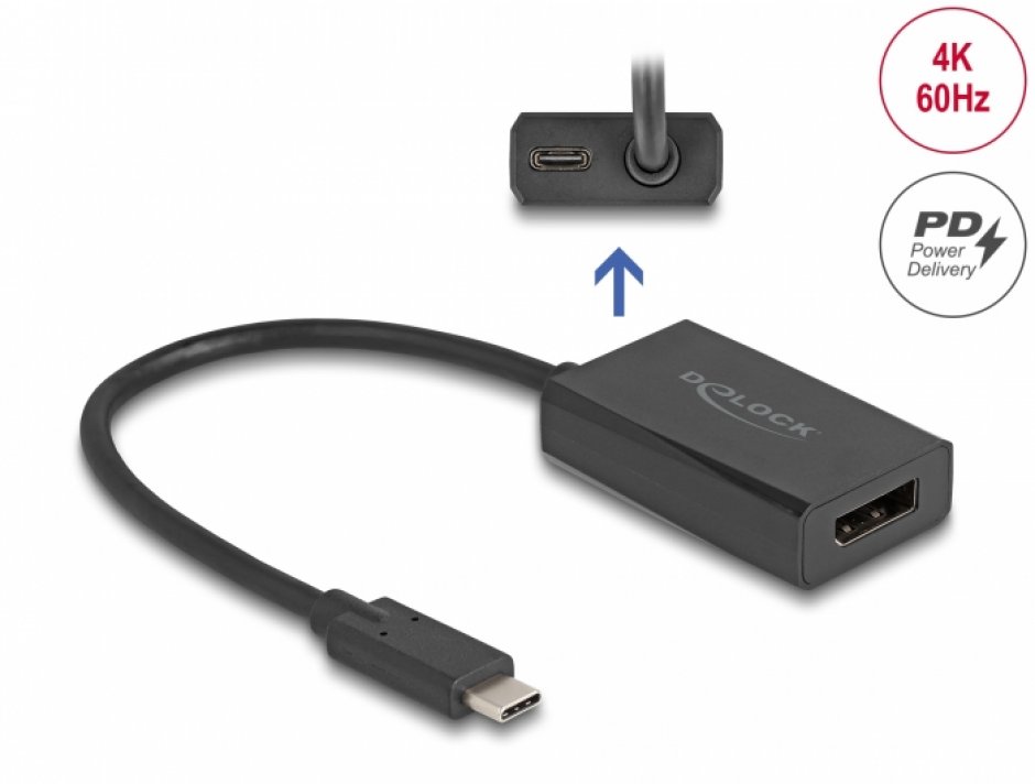 Adaptor DP la USB-C Delock 4K60Hz PD 85W