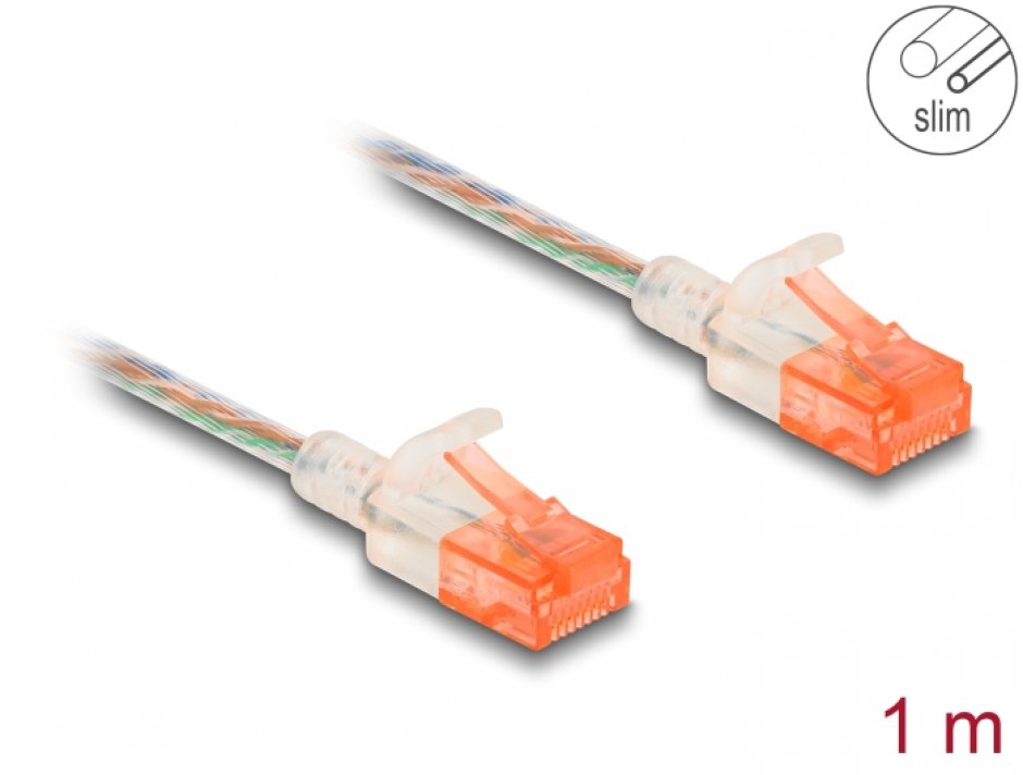 Cablu RJ45 Cat.6A Slim 1m Transparent Delock
