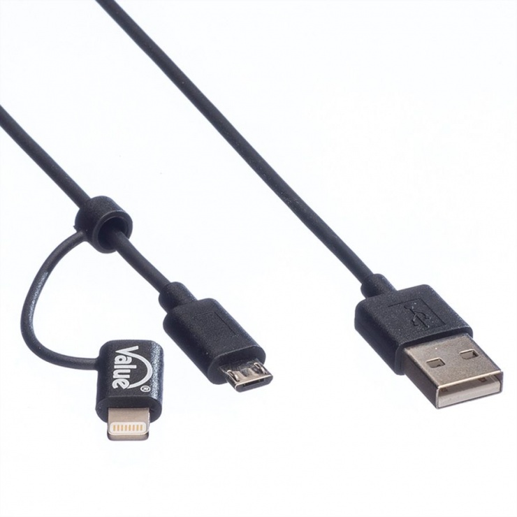 Cablu USB Value 2-in-1 Lightning/MicroUSB 1m - imagine 1