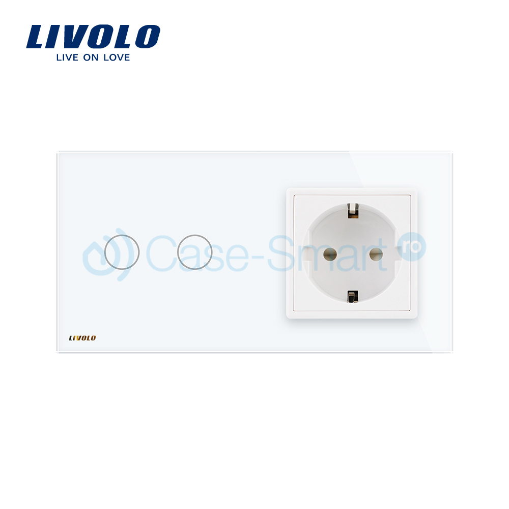 Intrerupator Dublu + Priza Livolo, Sticla Touch - imagine 2
