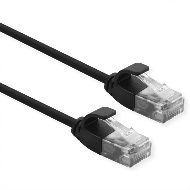 Cablu Roline Slim Cat 6A 0.15m, Negru