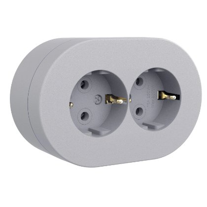 Priza Schuko Dubla Ovivo OV00912, 16A, 250V, IP54, Gri