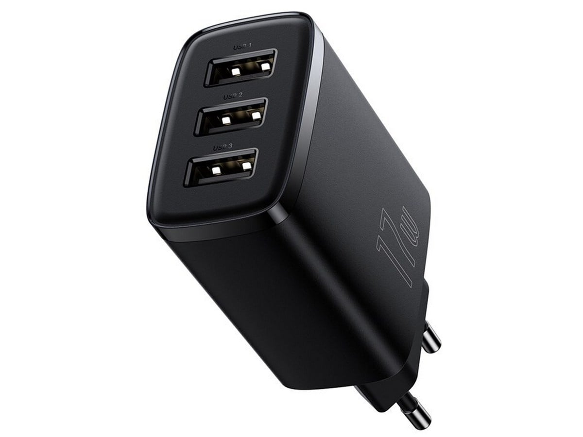 Încărcător Baseus Compact 17W, 3 porturi USB, Negru