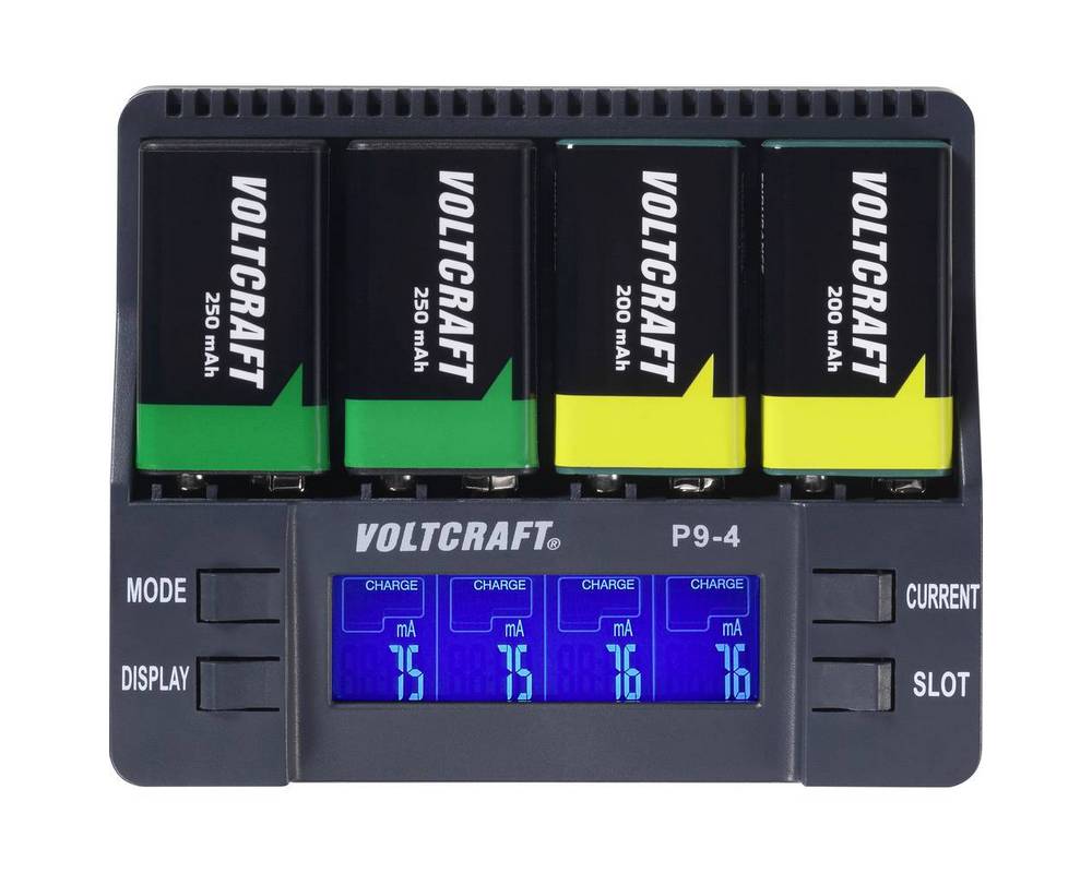 Voltcraft P9-4: Incarcator 4x Baterii 9V cu LCD