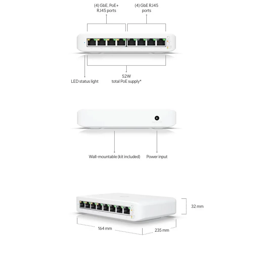 Switch UBIQUITI USW-LITE-8-POE 8 Porturi Gigabit PoE+ - imagine 6