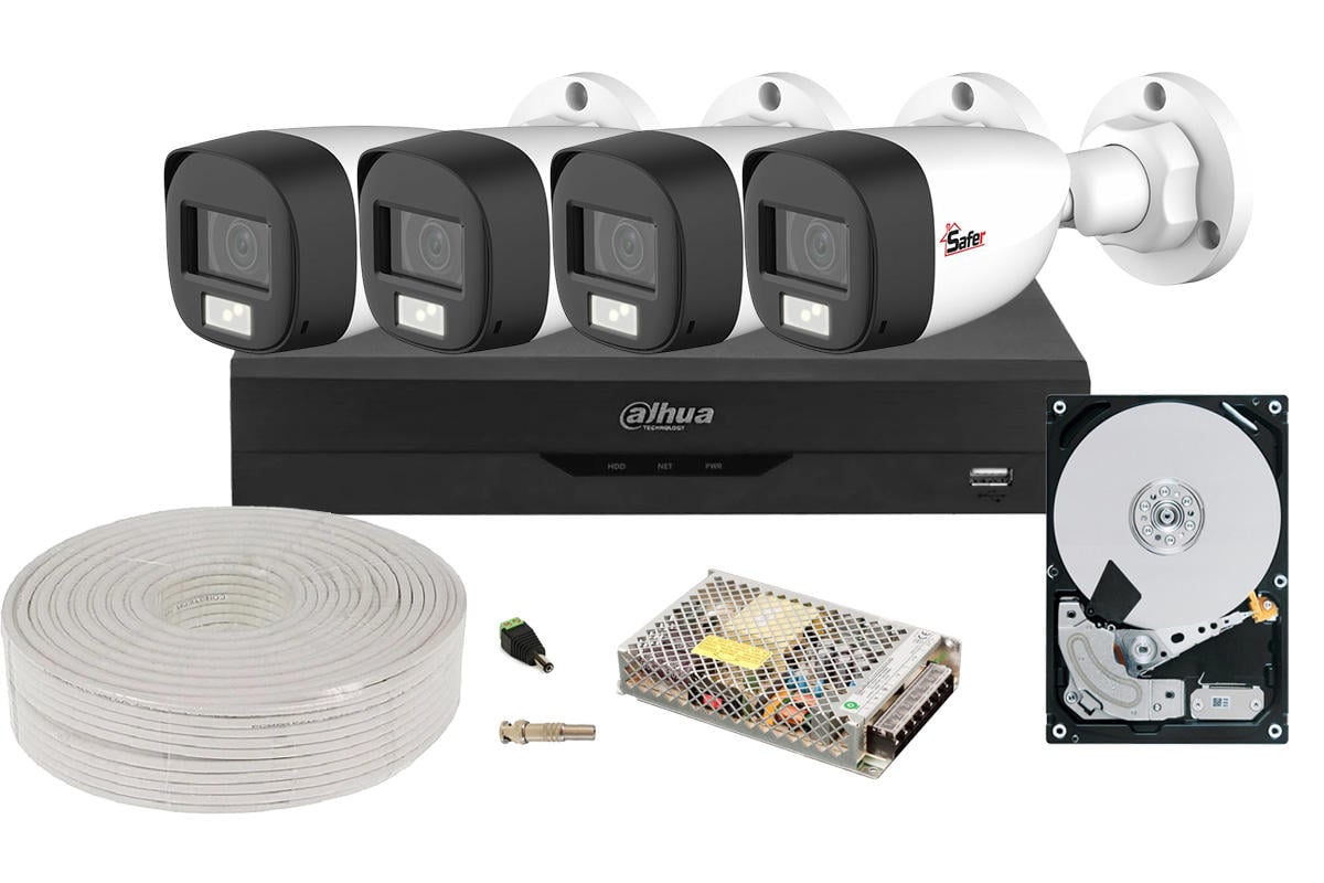 Kit supraveghere Dahua 4 camere Full HD, iluminare duală 20m