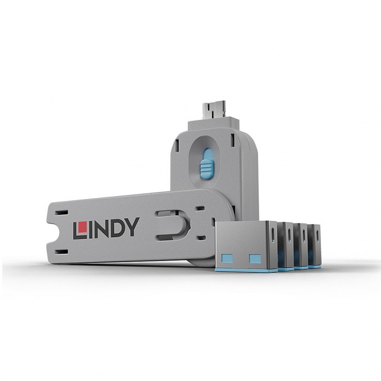 Sistem Blocare Port USB Lindy 4 Incuietori, Albastru