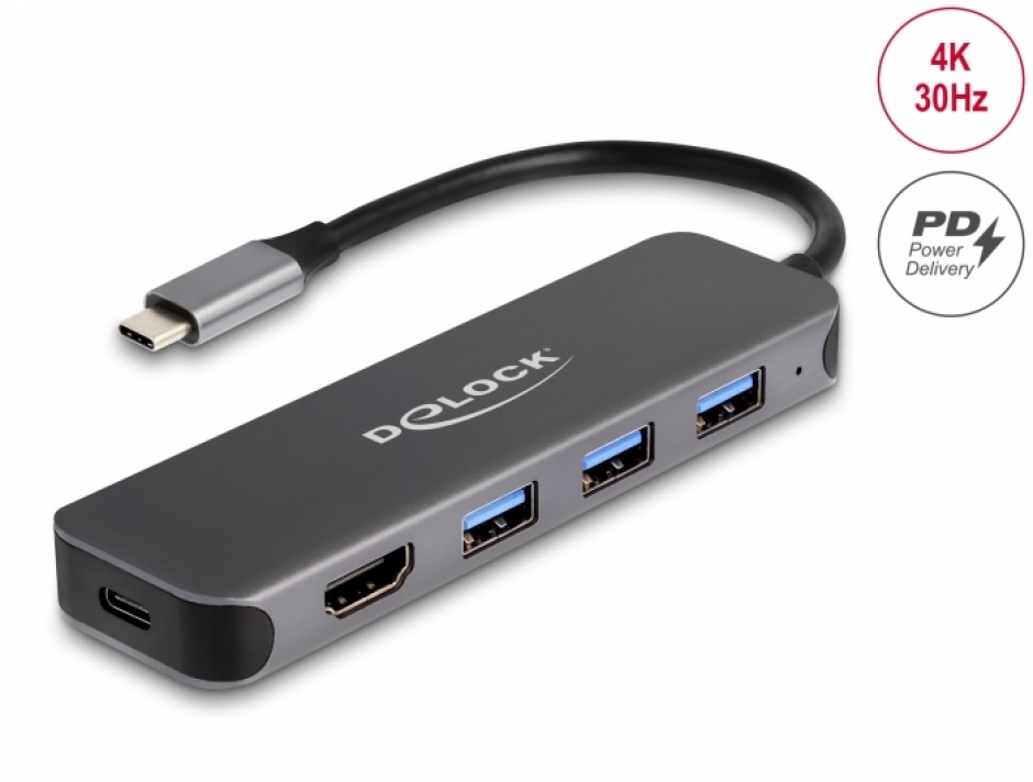 Docking Station USB-C Delock, HDMI 4K, 3xUSB-A, PD 85W