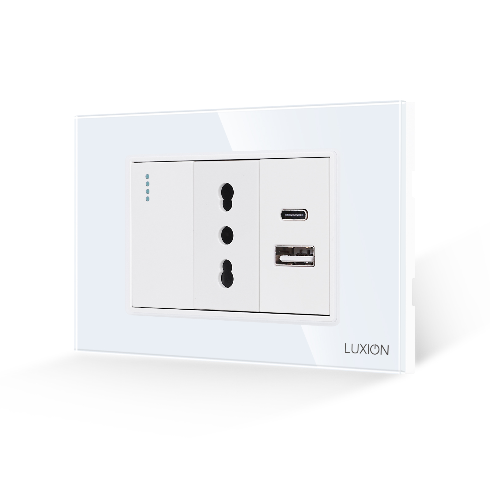 Întrerupător + Priză Îngustă USB A+C, IP44, LUXION