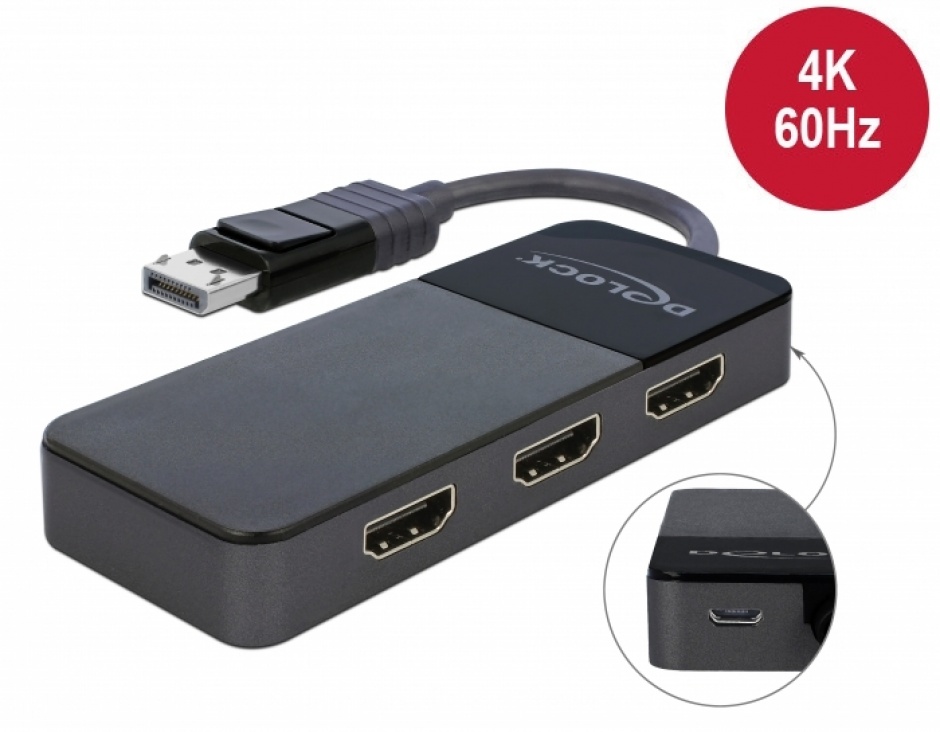 Multiplicator DisplayPort la 3x HDMI Delock