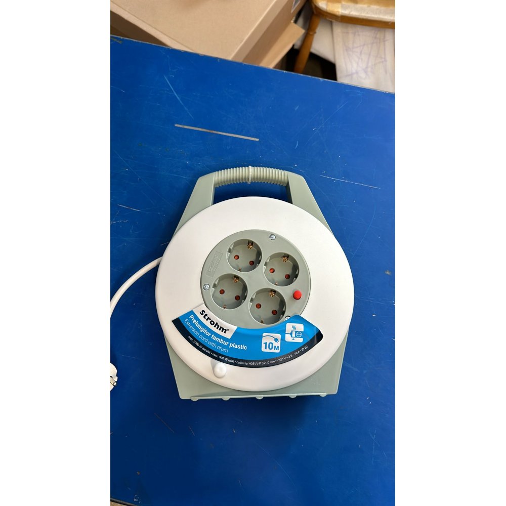 Prelungitor tambur plastic Strohm 10m, 3x1mm2, 4P