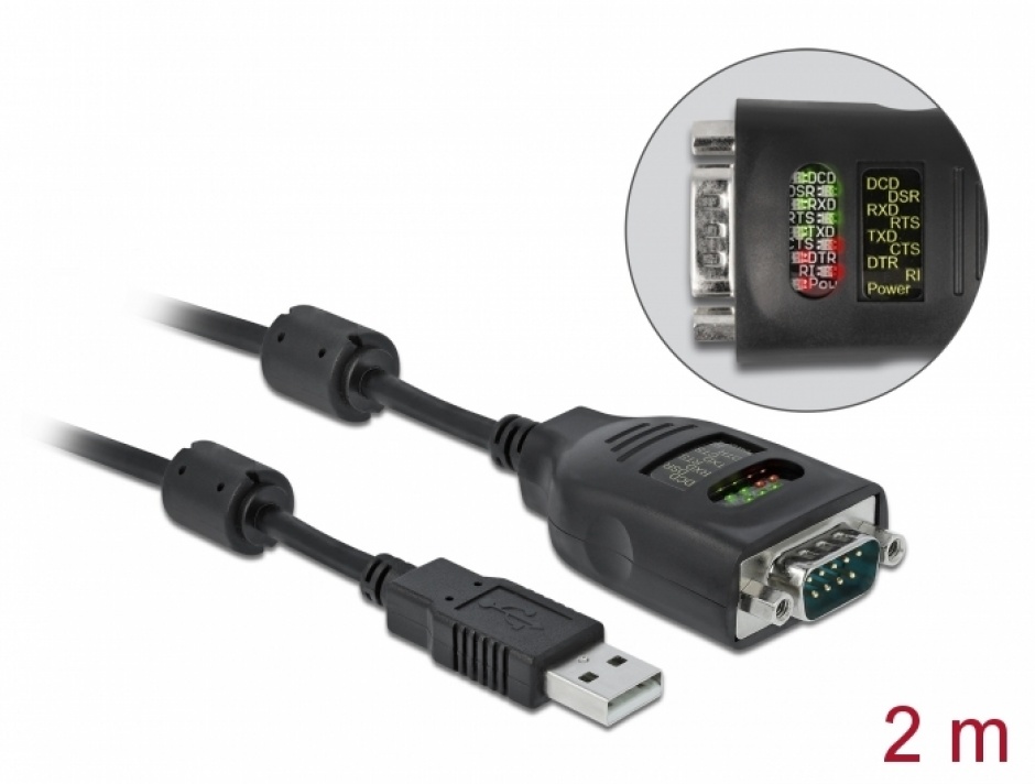 Cablu USB la Serial RS-232 DB9 FTDI, 2m, Delock