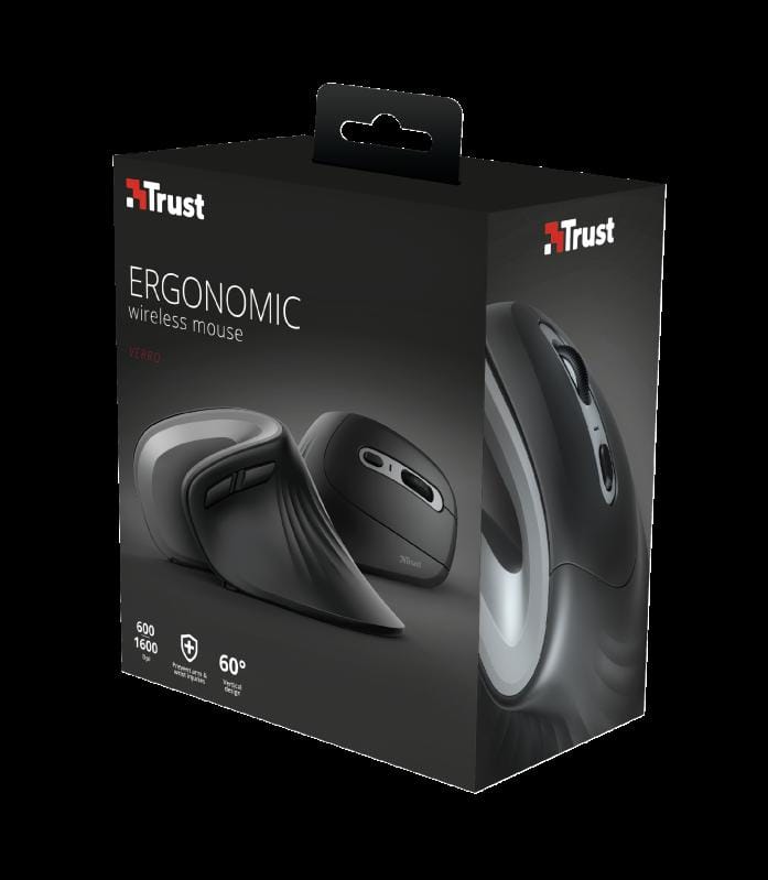 Mouse Trust Verro Ergonomic Wireless Negru - Protejează Încheietura - imagine 10