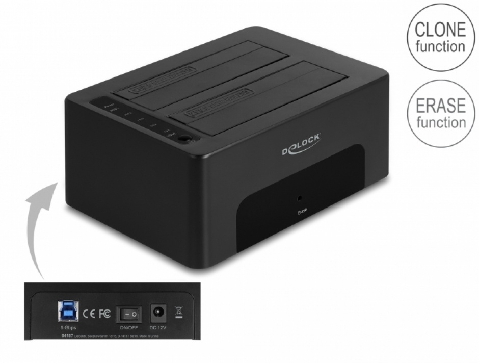 Docking Station Delock Dual SATA, Clonare, 303.4 RON
