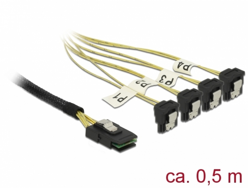 Cablu Mini SAS la 4x SATA 0.5m, Delock