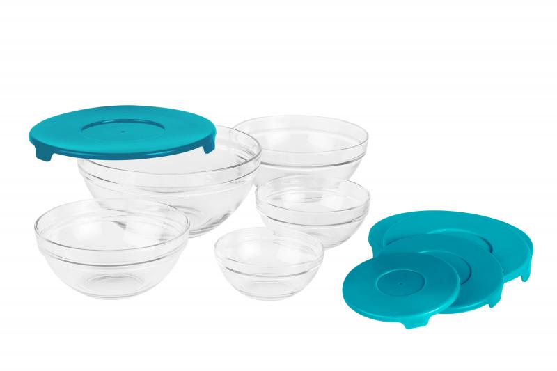 Set 12 Boluri Sticlă cu Capac Colorat VANORA HOME