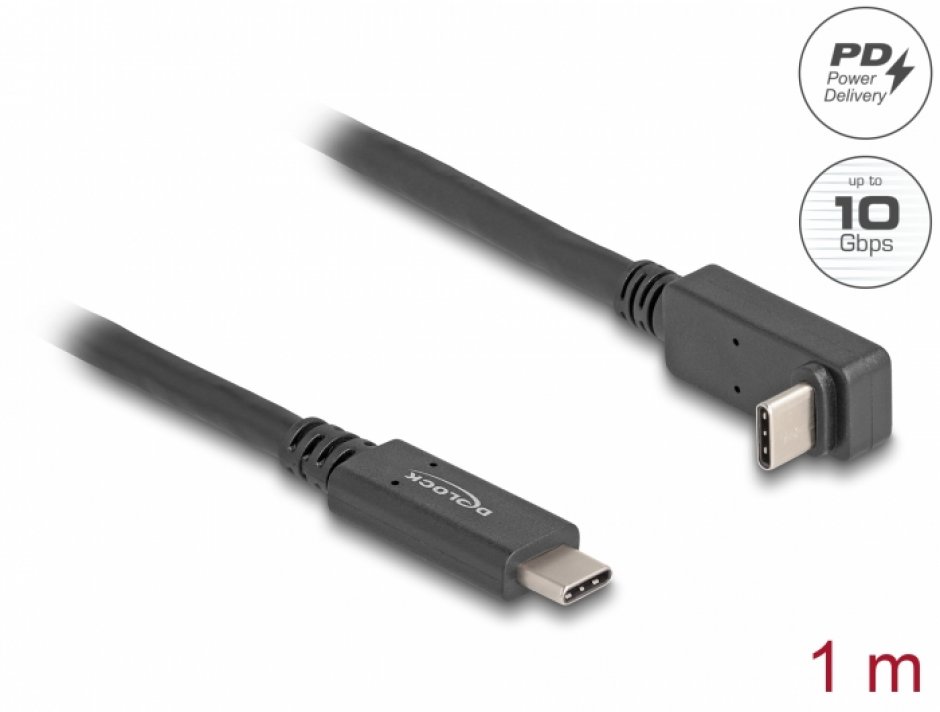 Cablu USB-C Delock 60W, 4K, Unghi drept 1m