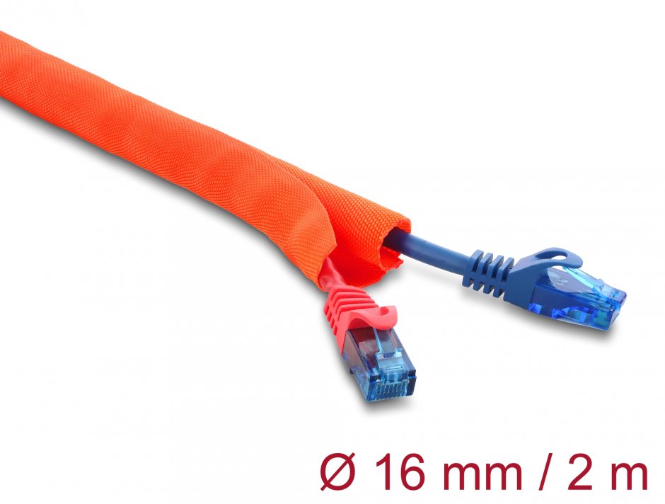 Plasa Cabluri Self-Closing 2m x 16mm Delock Portocaliu