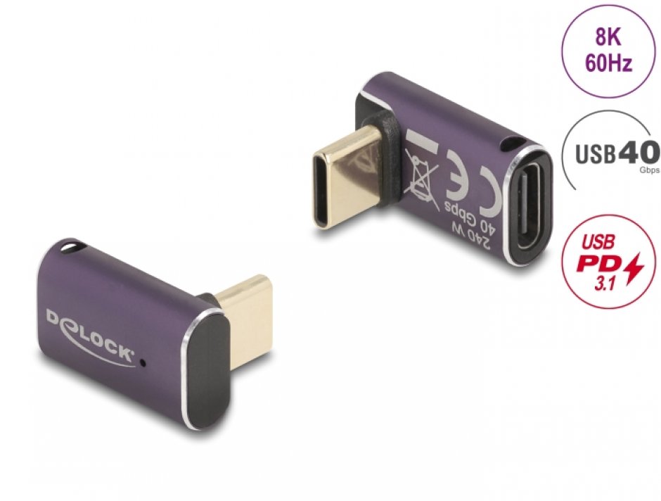 Adaptor USB4 Type-C 90° 8K 240W Delock