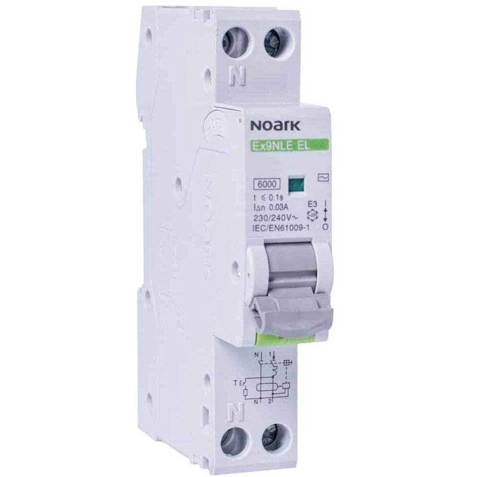 RCBO Noark 1P+N 16A/30mA curba B, 6kA, monofazic
