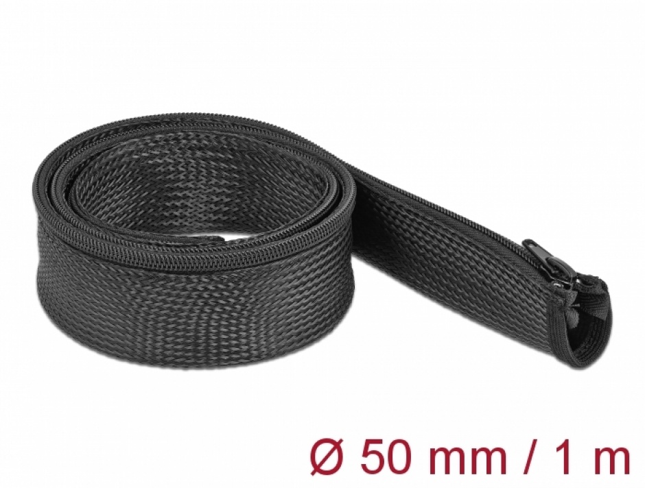 Organizator Cabluri cu Fermoar Delock 1m Negru