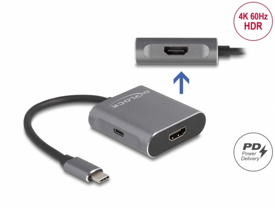 Adaptor Delock USB-C la 2x HDMI 4K + PD 100W