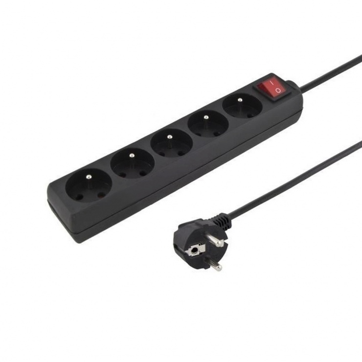 Prelungitor OEM 5 Prize Schuko 5m Negru