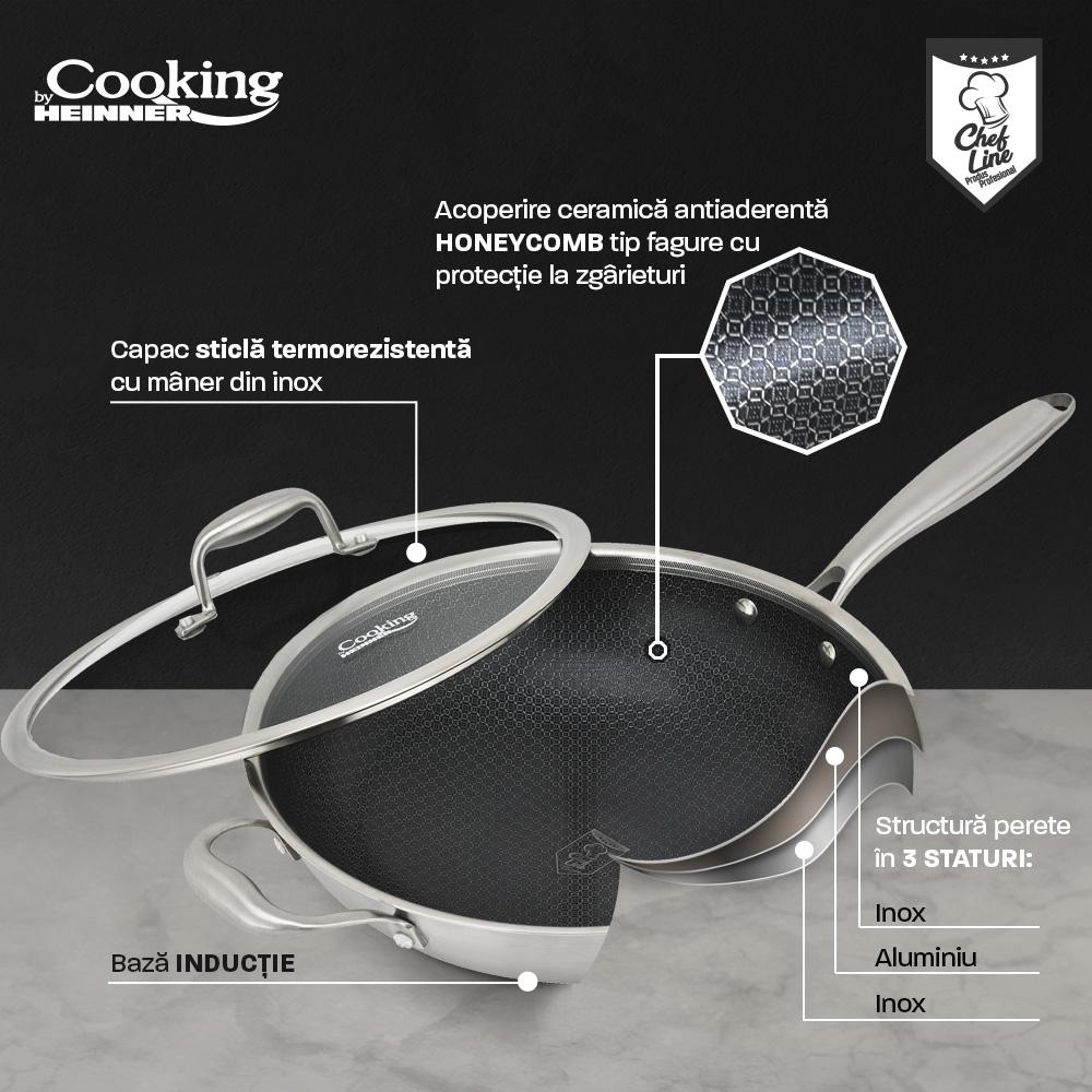 Tigaie Wok Heinner Titanium3 30cm Inox cu Capac - 4.5L - imagine 6