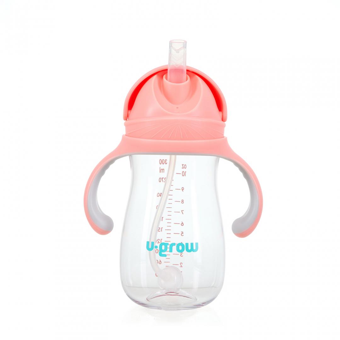 Cana cu Pai Tritan 300ml Roz U-Grow - Anti-Scurgere