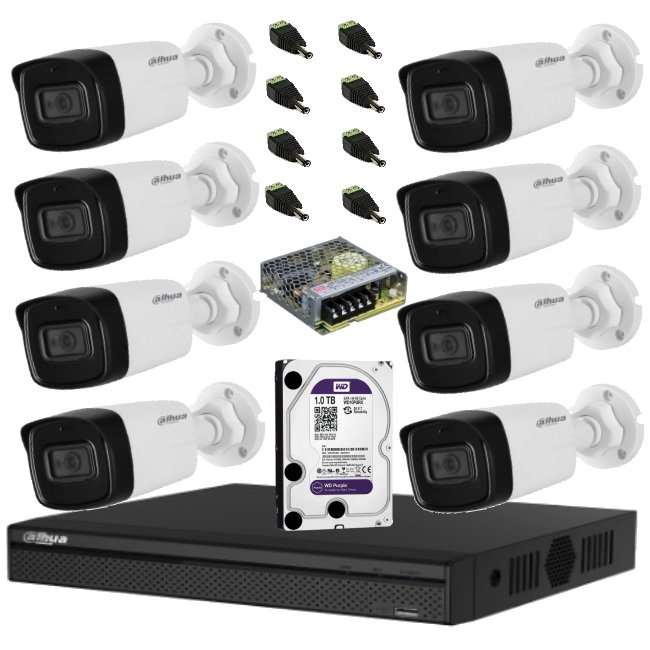Kit supraveghere Dahua 8 camere exterior 5MP IR 80m