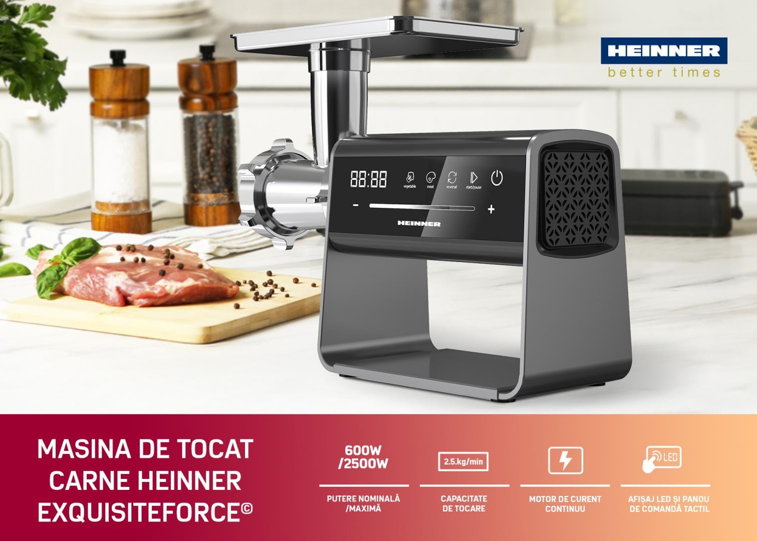 Mașină Tocat Heinner 2500W - Motor DC, Inox, Accesorii Complete - imagine 6