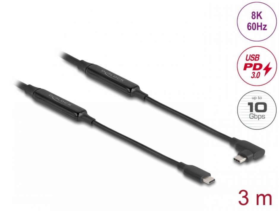 Cablu USB Delock 3m, 10 Gbps, 8K, PD 60W