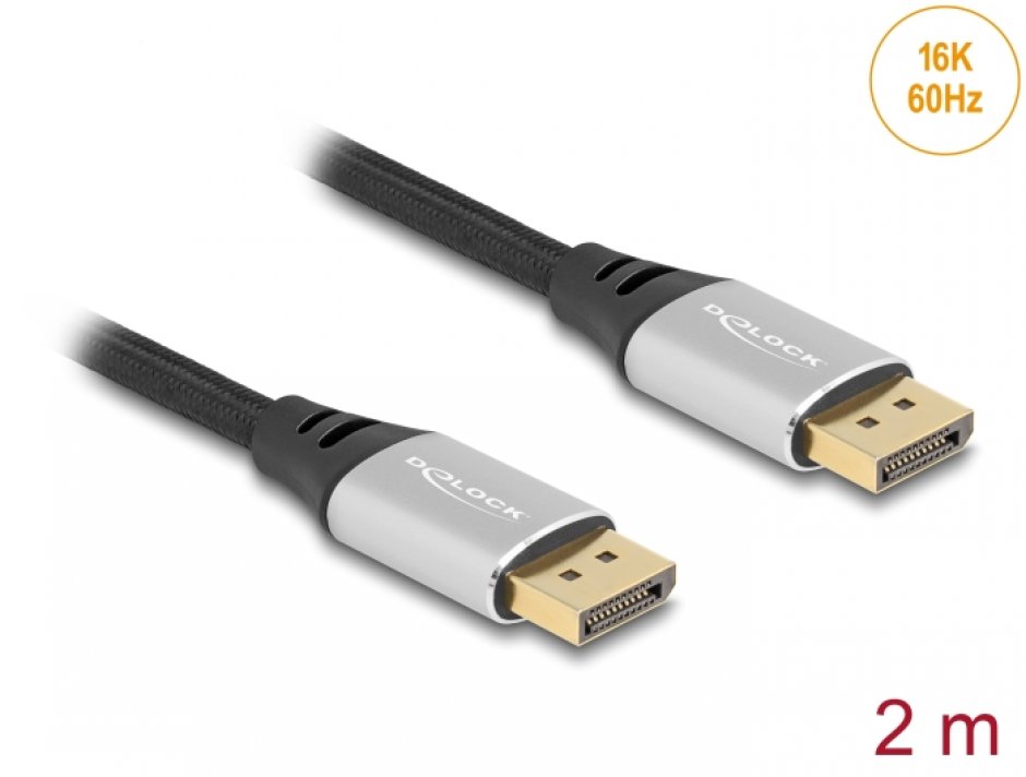Cablu DisplayPort 2.1 Delock 2m, 16K60Hz, Gri