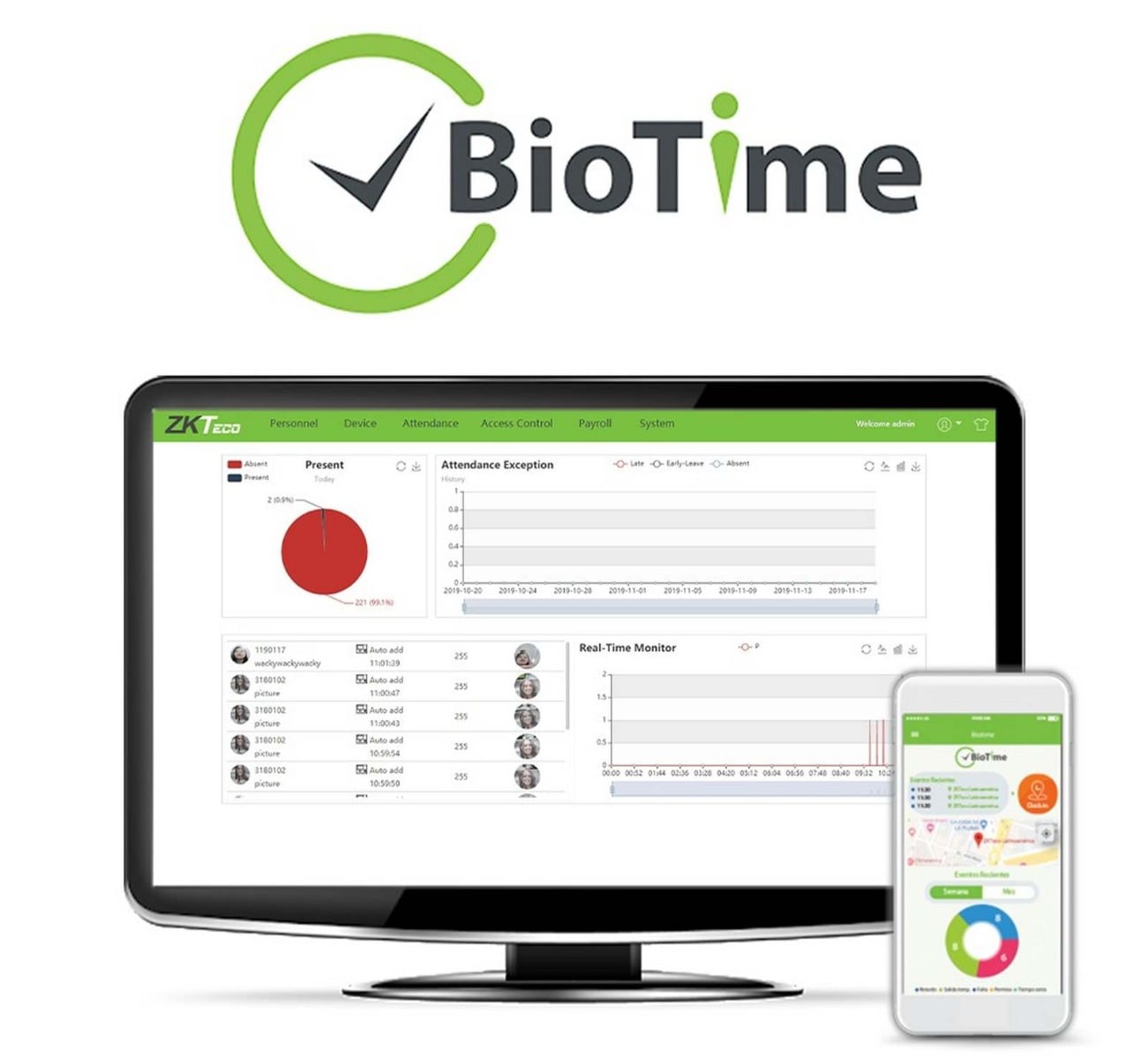 Licență ZKTeco ZKBioTime 8, 2 Terminale, 100 Utilizatori