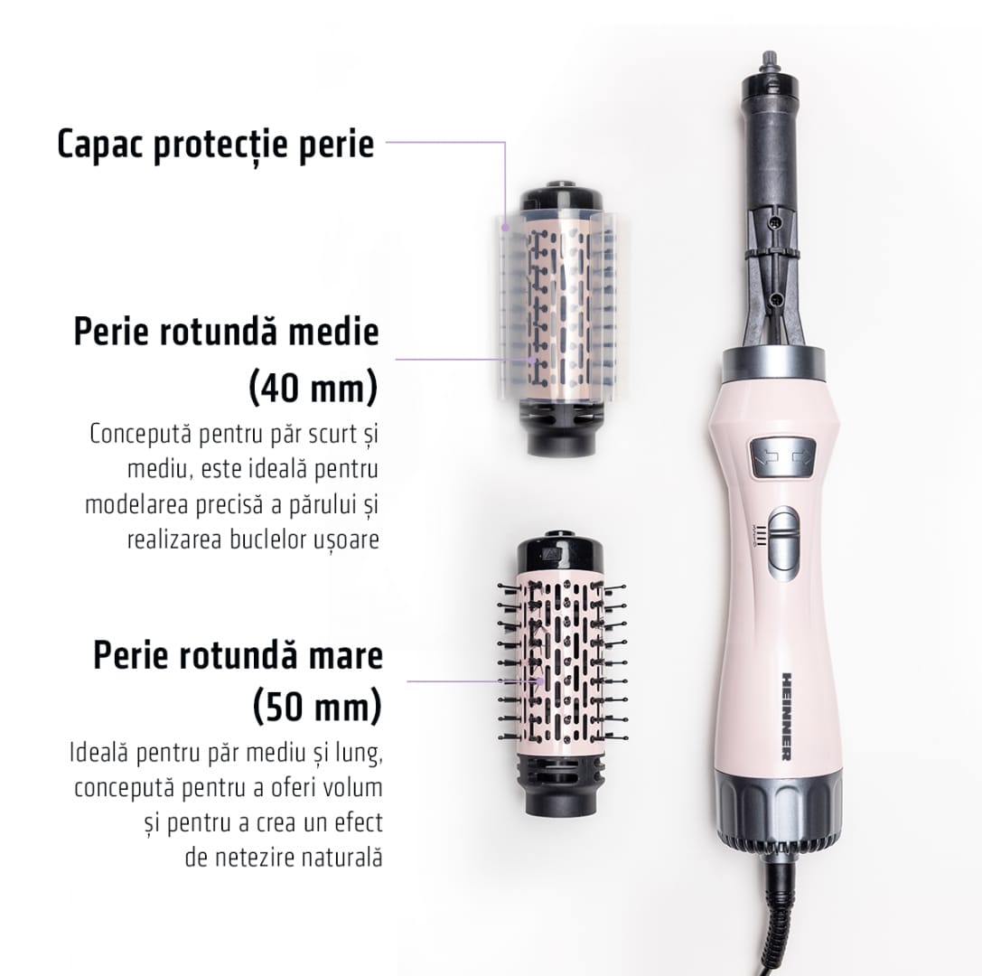 Perie Rotativa Heinner HAB-R12RDC-PNK2, 1200W, Ceramică, Roz - imagine 4
