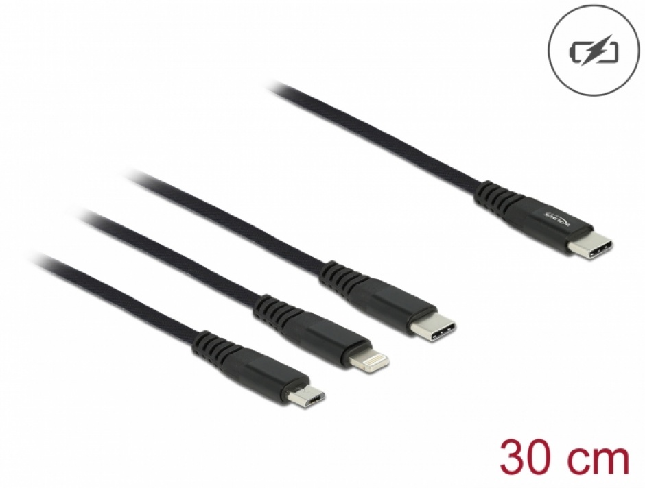 Cablu Incarcare Delock 3in1 USB-C, 0.3m