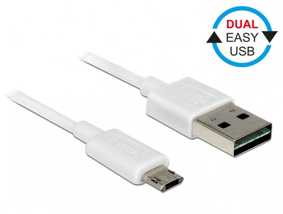 Cablu USB 2.0 Reversibil Delock 0.5m Alb