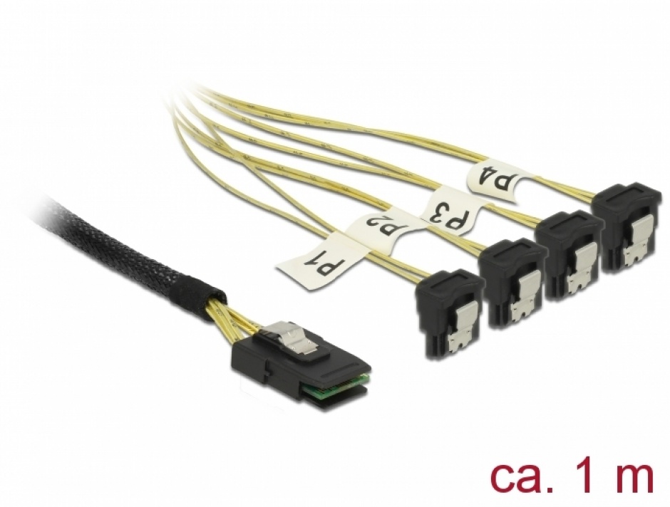 Cablu Mini SAS la 4x SATA 1m, Delock 85687